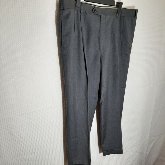 Jos A Bank Wool Dress Pants 42x30 Charcoal Flat Front USA Made Men’s Trousers - Picture 2 of 6